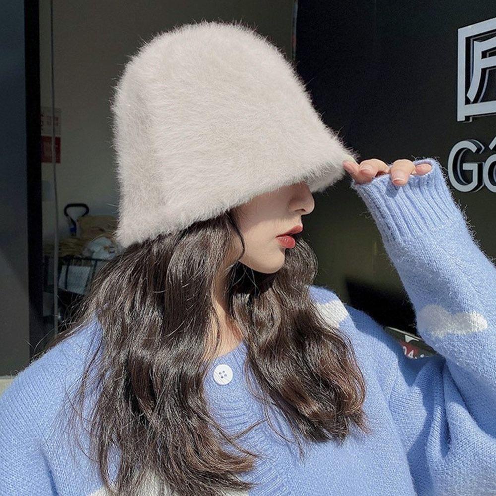 Mũ Bucket Chất Liệu Lông Giả Mềm Mại Ấm Áp Thời Trang Mùa Đông