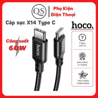 Cáp sạc nhanh pd 20w hoco x14, dây sạc bện dù type c to type c pd60w