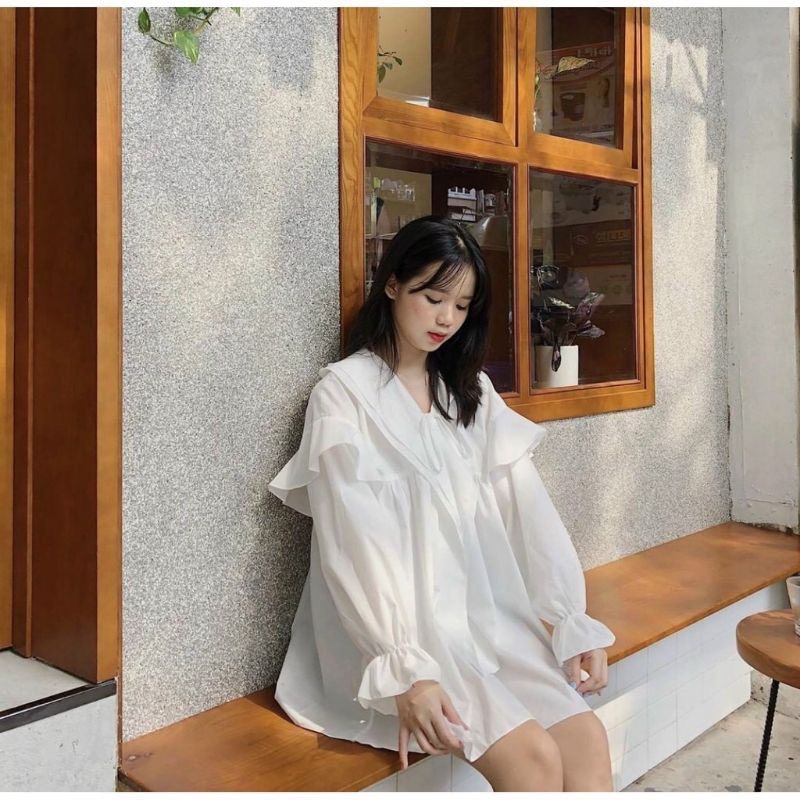 (Video thật) Đầm trễ vai viền trắng ullzzang - Váy Đen trễ vai nơ lưng trắng - V06 | BigBuy360 - bigbuy360.vn