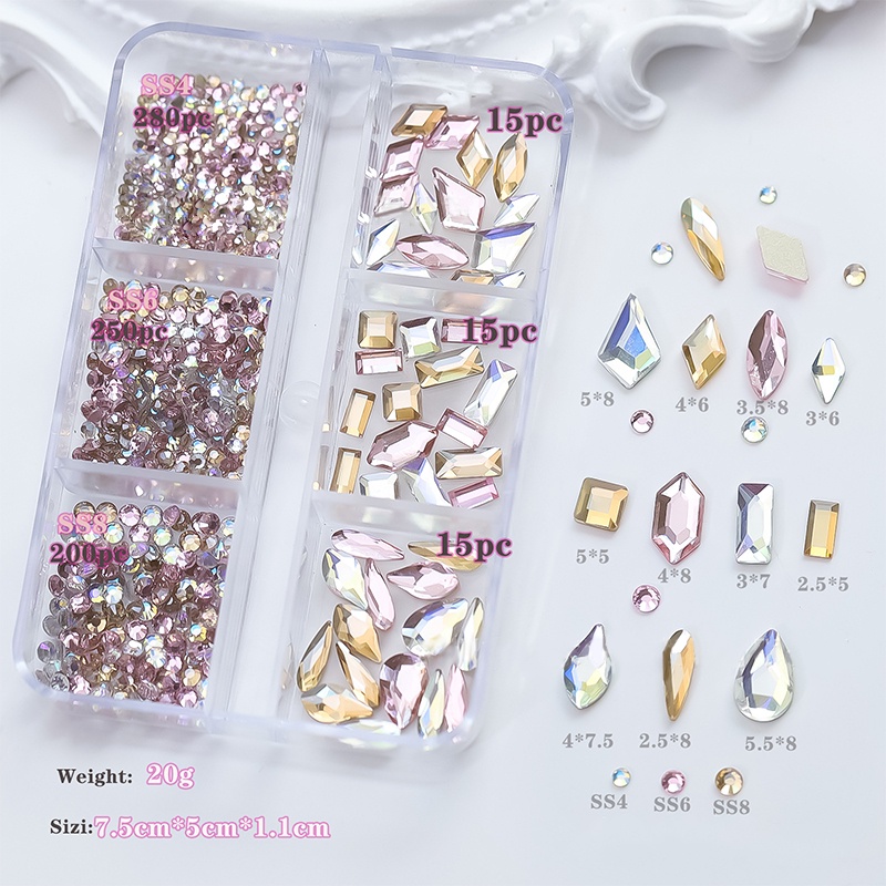 Hộp 6 Ngăn Đá Pha Lê Lấp Lánh Trang Trí Móng Tay BORN PRETTY
