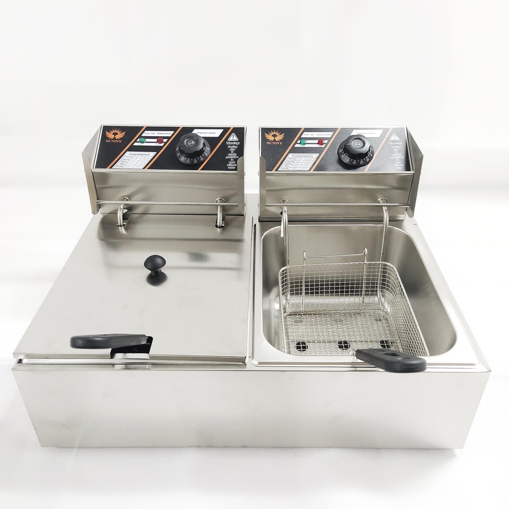 Bếp chiên nhúng điện đơn Inox Sunny dung tích 6L, bếp chiên ngập dầu đôi dung tích 12L chất liệu Inox- Bảo Hành 12 Tháng