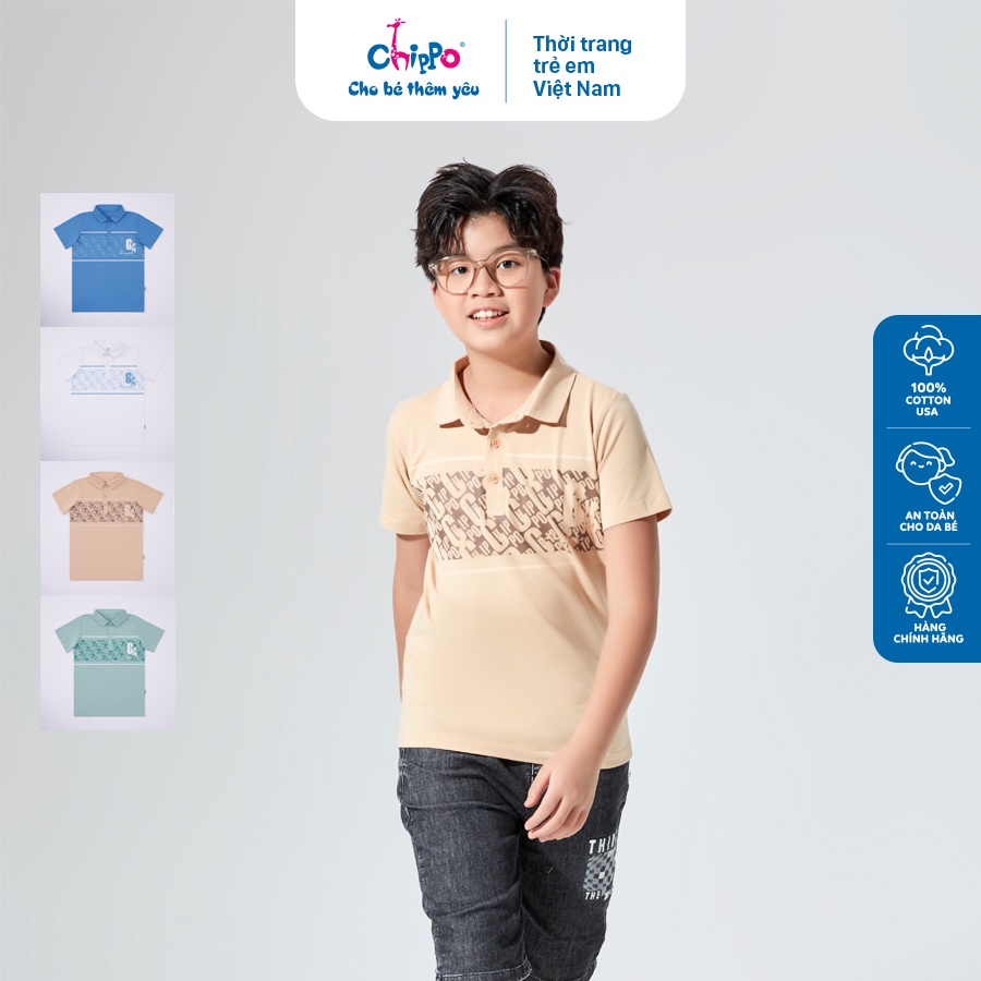 Áo Polo Chippo cho bé trai chất liệu 100% Cotton áo thun sơ mi đi học cho bé từ 11 đến 14 tuổi (34-50Kg)