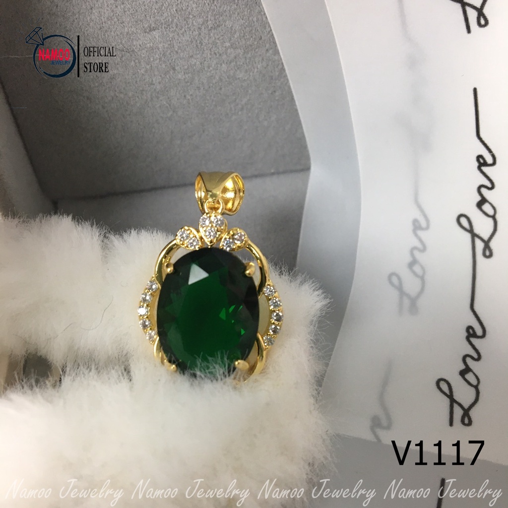 Mặt Dây Chuyền Khảm Đá Lục Bảo Cực Đẹp Cho Nữ V1117 Namoo Jewelry
