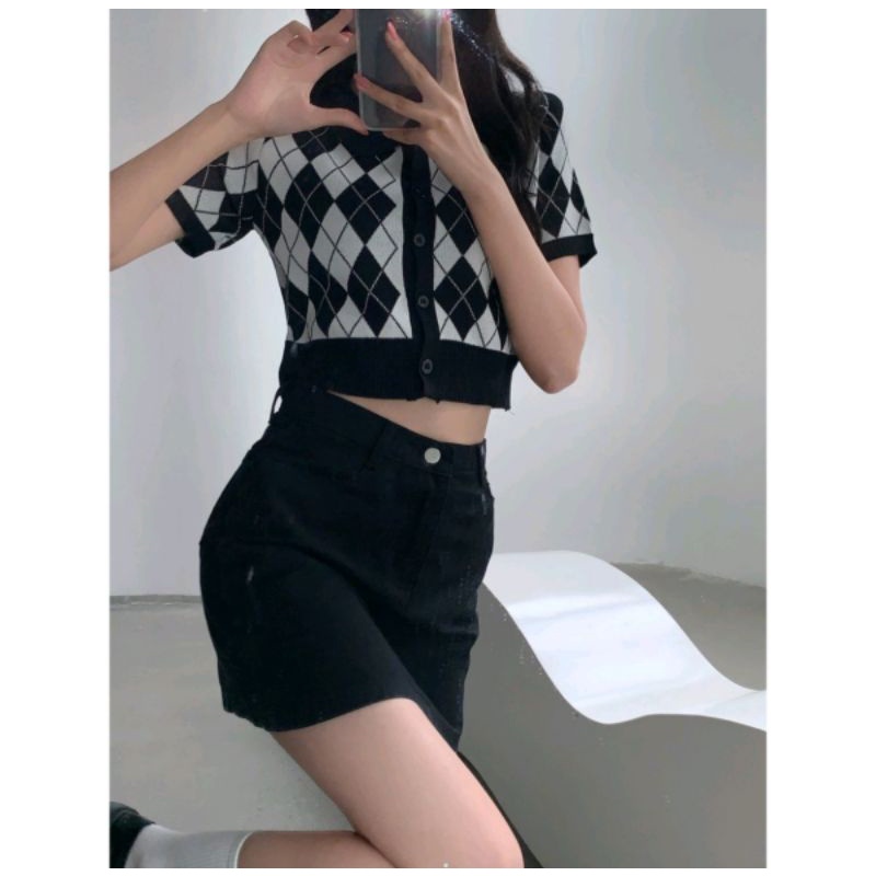 (HÀNG CÓ SẴN) CROPTOP CARDIGAN TAY NGẮN CỔ POLO