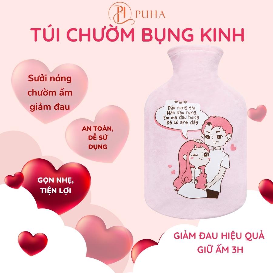 Combo quà tặng túi chườm bụng kinh nóng lạnh sưởi ấm giữ nhiệt đa năng Puha 500ml phiên bản tình yêu valentime