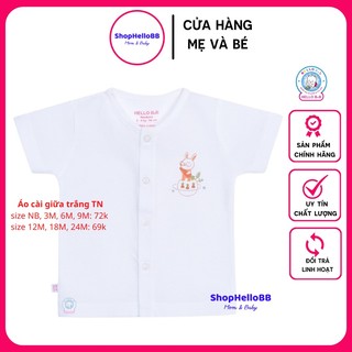 [Hello BB] Áo cài giữa tay ngắn trắng Hello B&B (đủ size 1-7 cho bé từ sơ sinh đến 15kg) cotton tự nhiên | Shophellobb
