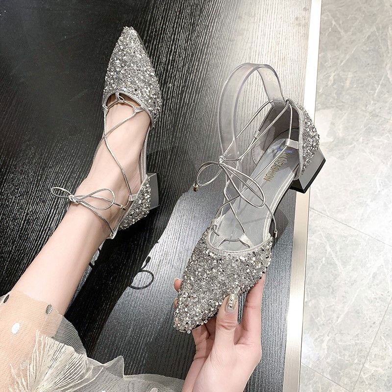 Giày Cao Gót Mũi Nhọn Gót Dày Vừa Thời Trang Hong Kong Cao Cấp Cho Nữ