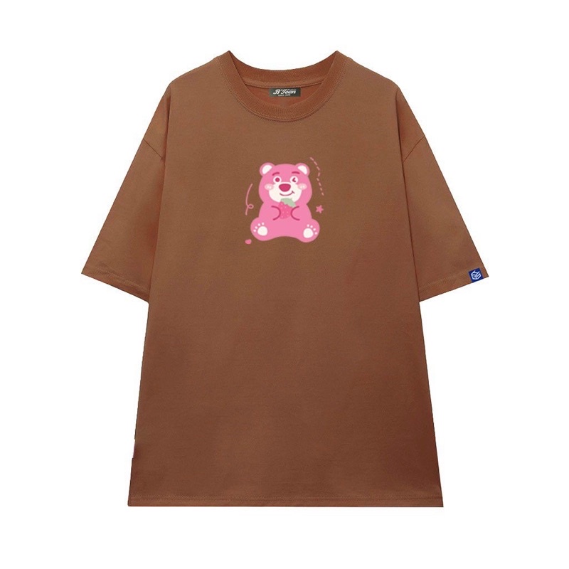 Áo thun tay lỡ thun cotton in hình gấu trái dâu unisex