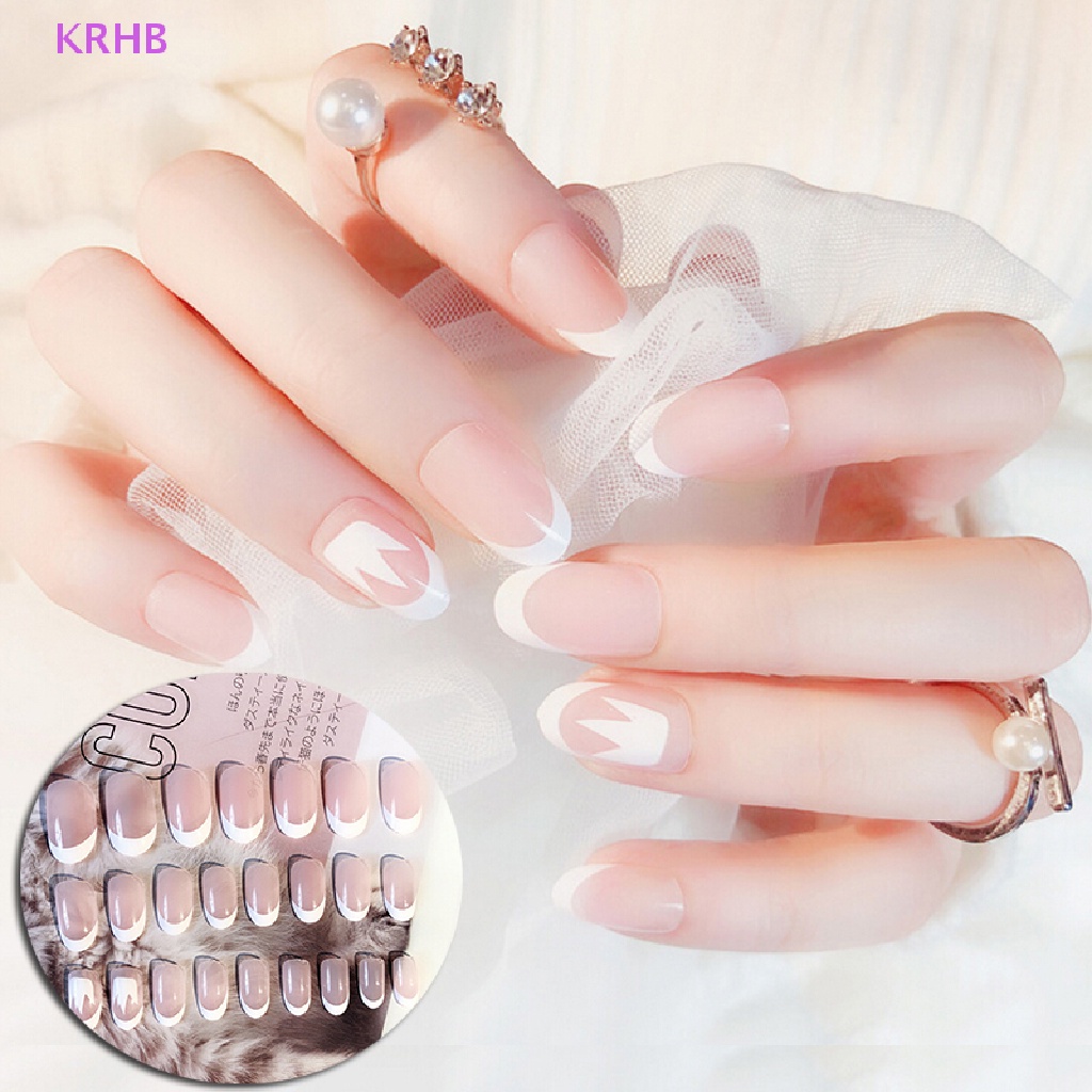 Bộ 24 Móng Tay Giả 3d Kiểu Pháp Cho Cô Dâu Mới