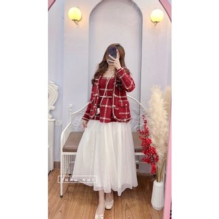 Set dạ kẻ cv voan