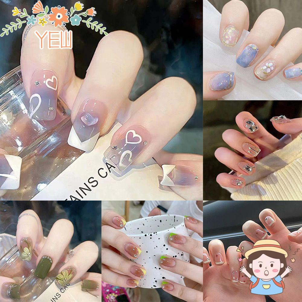 Set 24 Móng Tay Giả Đầu Tròn / Vuông Có Thể Tháo Rời Che Phủ Toàn Diện