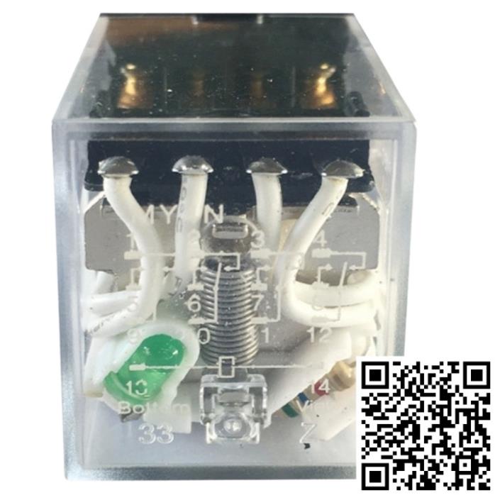 Rơ le trung gian MY4N-J, relay kiếng 14 chân dẹp nhỏ có đèn điện áp 12VDC, 24VDC, 220VAC dùng chân đế PYF14A