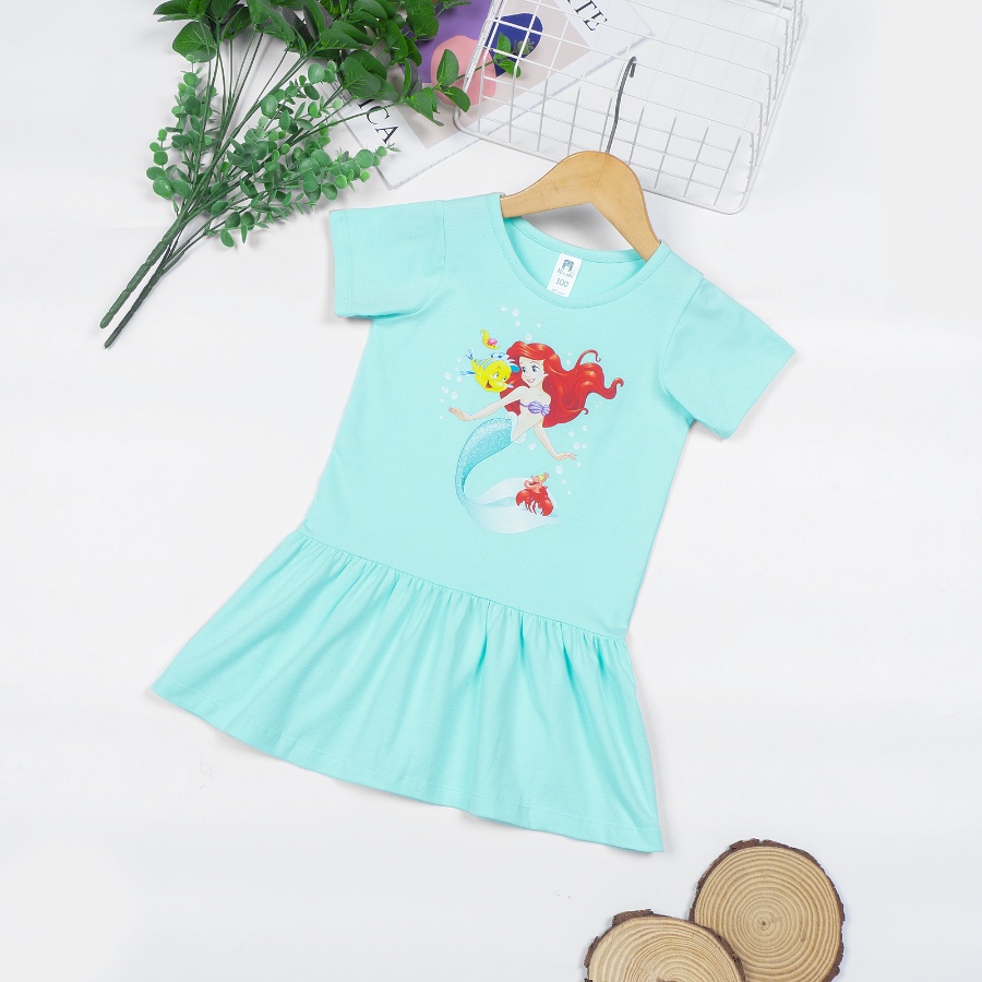 Váy elsa cho bé gái thun cotton tay ngắn in hình hoạt hình, đầm đuôi cá bé gái Áo Lá Homewear NNB004