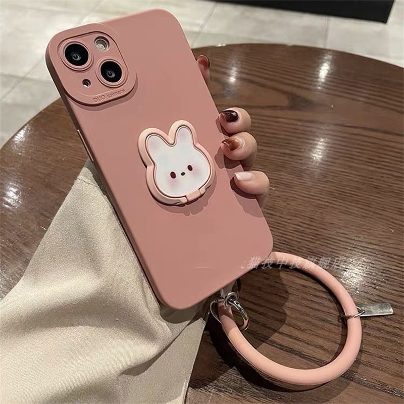 Ốp Điện Thoại Mềm In Hình Thỏ Có Giá Đỡ Và Dây Đeo Cho Iphone 14Promax 13 12 11 678plus