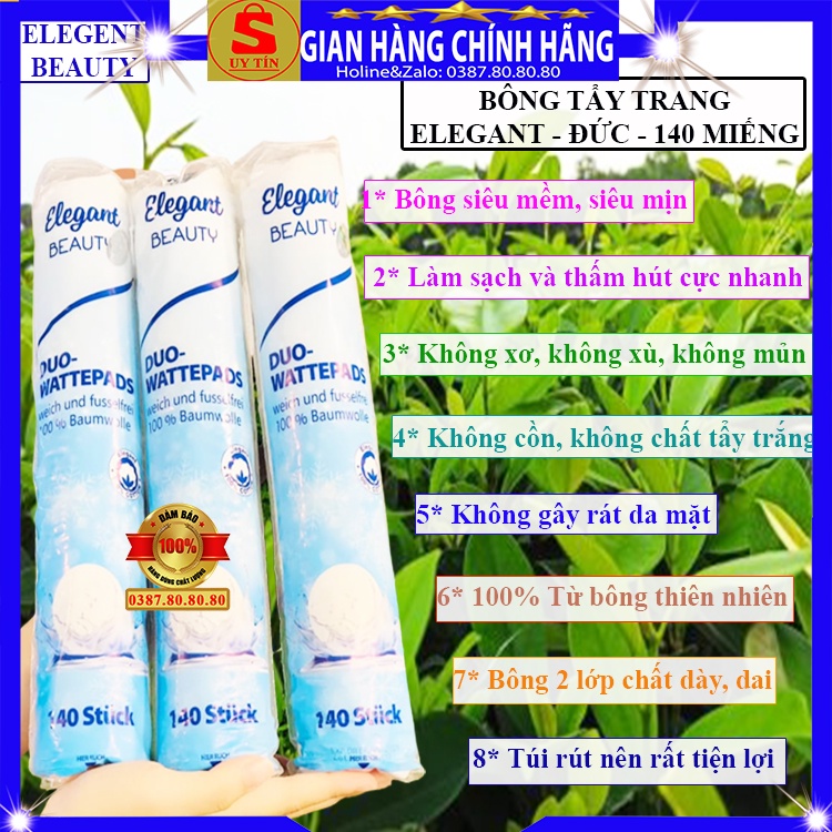 COMBO 5 TÚI Bông tẩy trang Elegant Beauty Đức chính hãng Bông tẩy trang cotton pad 140 miếng tròn chất mịn dai không xù