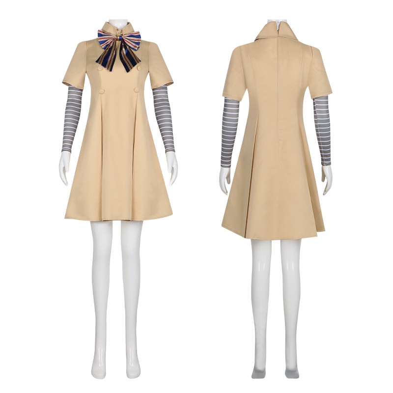 M3GAN Cosplay Dress For Kids Girl Adult Women Khaki Long Sleeve Shirt with Bowtie AI Doll Robot Costume Outfits