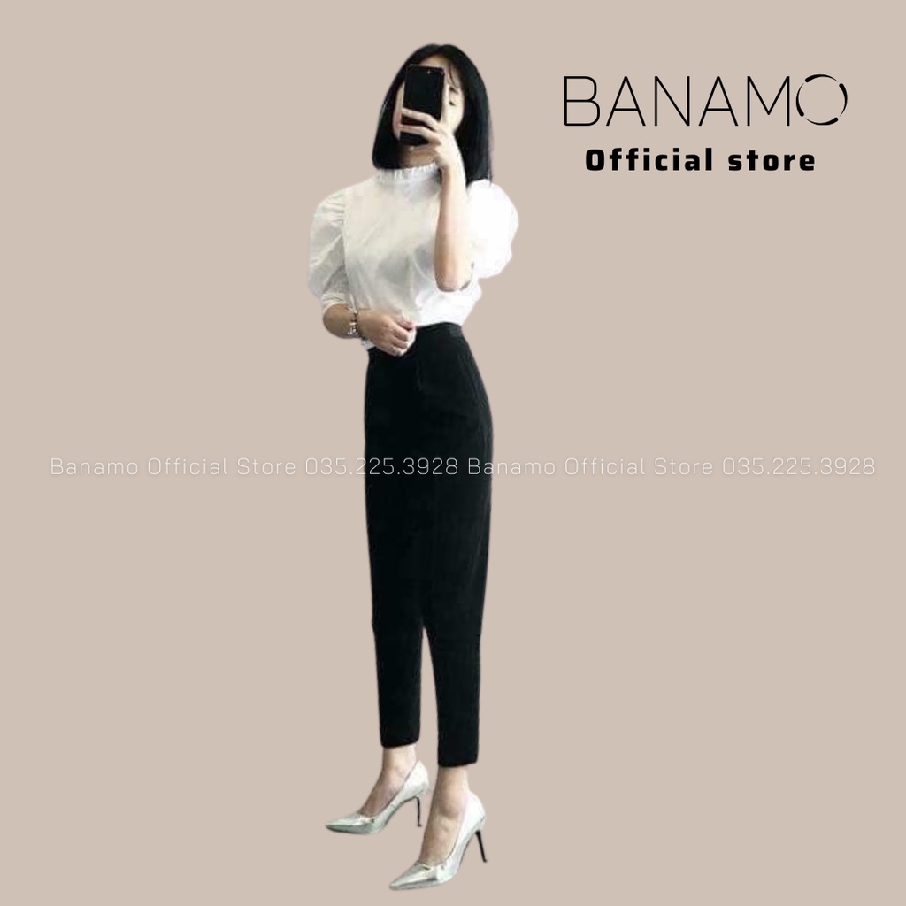 Quần baggy nữ cạp khóa lệ chun sau co giãn thoải mái quần tây nữ chất tuyết mưa lưng thun đen Banamo Fashion 835