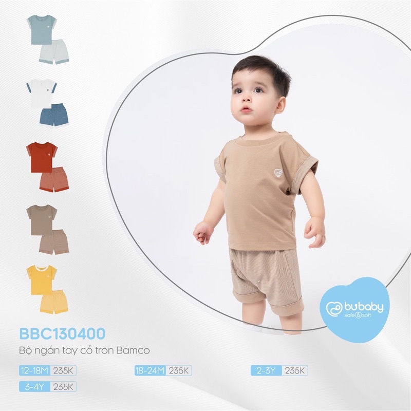 Bộ quần áo cổ tròn ngắn tay Bamco cổ tròn Bu baby BBC1306.02 dành cho bé trai bé gái