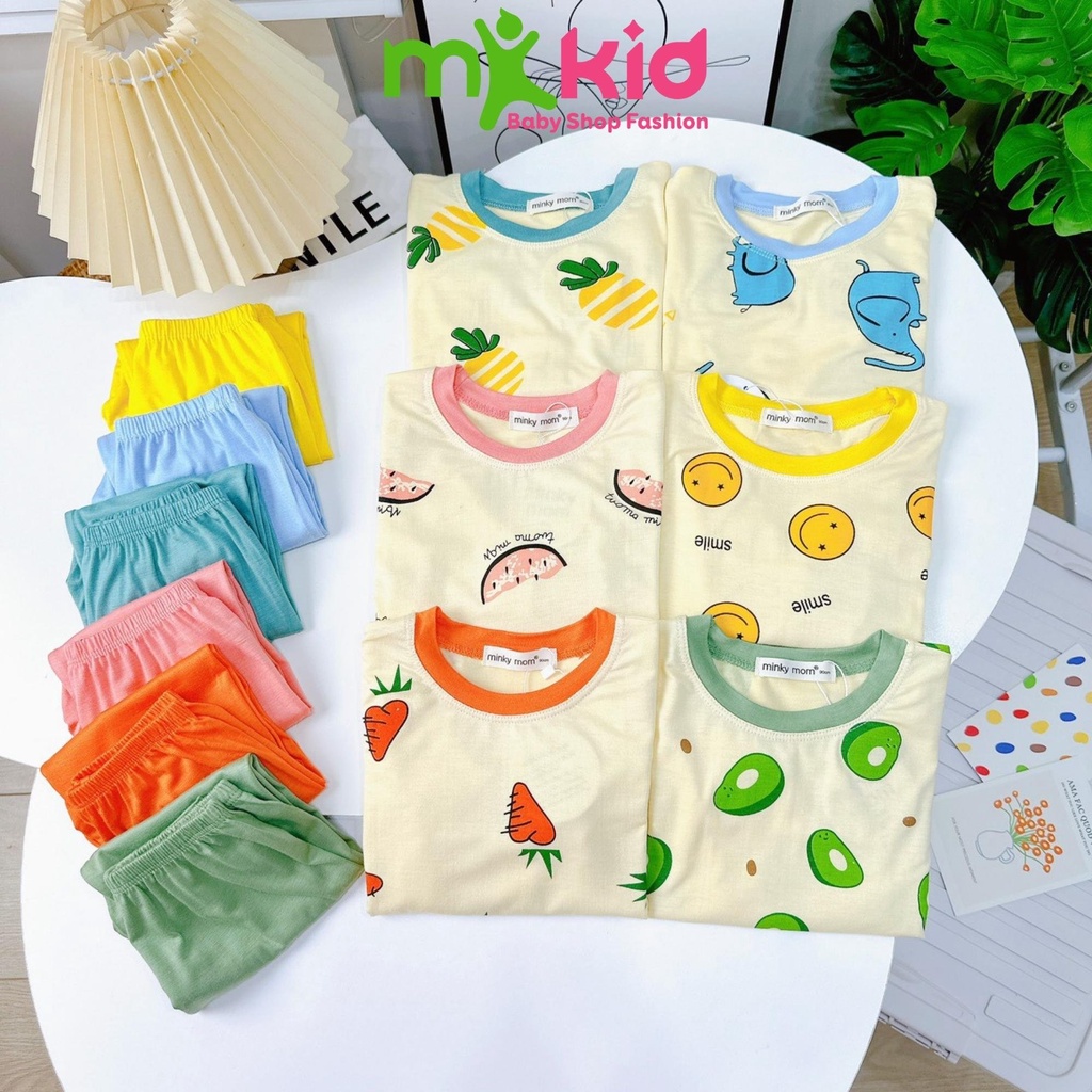 Đồ Bộ Dài Tay Bé Trai, Bé Gái MK KID Với Họa Tiết Trái Cây Dễ Thương, Bộ Thun Lạnh Mặc Nhà Cho Bé 8-26kg