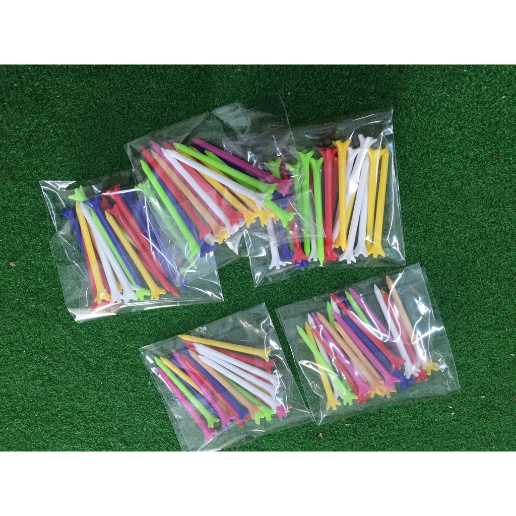 Set 20 cái tee golf nhựa dài 7cm, tee nhựa đỡ bóng golf, ti chơi gôn nhiều màu siêu bền, trụ đỡ bóng gôn