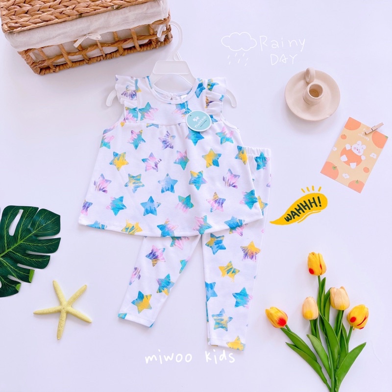 Đồ bộ áo babydoll quần dài bé gái Miwoo xuất Nhật