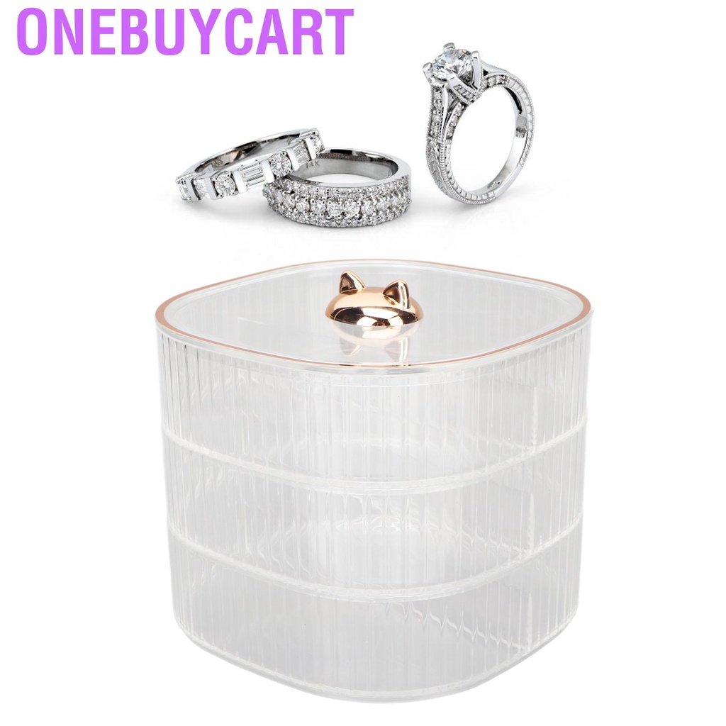 Onebuycart Jewelry Storage Box 3 Layers Stackable Elegant Transparent Space Saving Holder for Cosmetics Keys Snacks