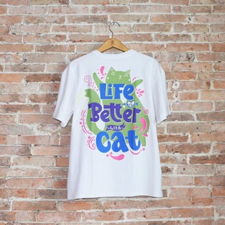 Áo thun cotton LIFE BETTER WITH CAT