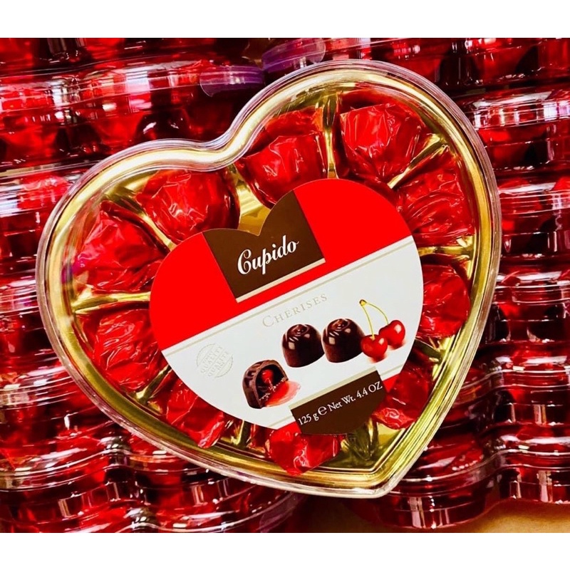 Socola Nhân Anh Đào Hộp Trái Tim Cupido Cherises Bỉ 125g