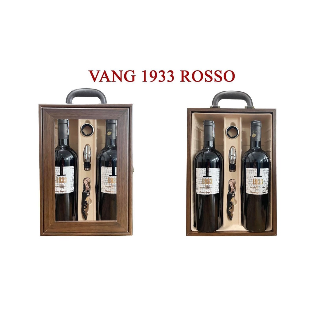 Set quà tặng rượu vang Ý 1933 Rosso - Hộp gỗ cao cấp kèm phụ kiện