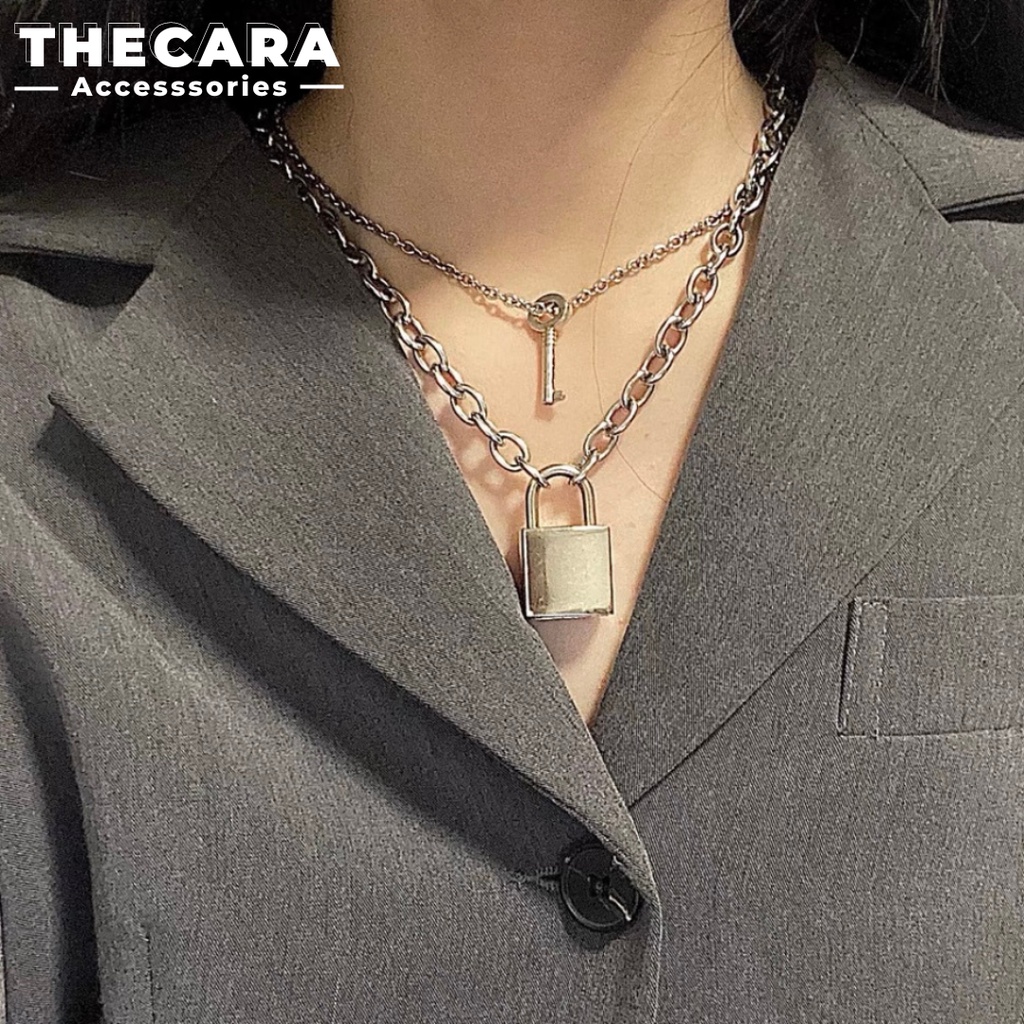 Dây Ổ Khoá Chìa Khoá Bằng Thép Titan Dành Cho Cặp Đôi, Thời Trang, Cá Tính THECARA