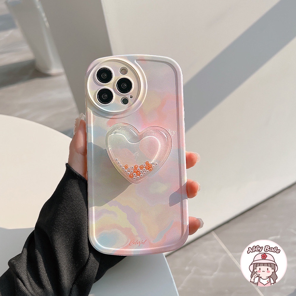 Ốp Điện Thoại TPU Mềm Mỏng Chống Sốc Gắn Giá Đỡ Hình Trái Tim Màu Gradient 3D Cho IPhone 14 Pro Max 13 12 11 Pro Max