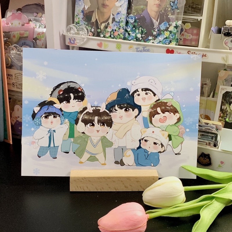 Tranh in hình vẽ BTS OT7 winter ❄️⛄️💜 cobe.toczang