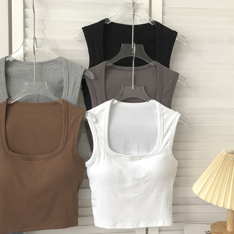 Xiangbao Áo Ngực Crop Top Cổ Vuông Màu Trơn Thời Trang Mùa Hè Dành Cho Nữ