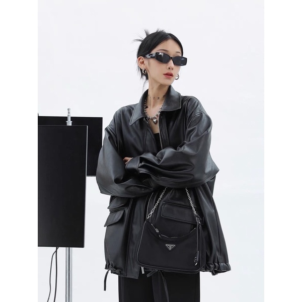 Áo khoác da túi hộp kiểu basic cool ngầu thời trang nam nữ