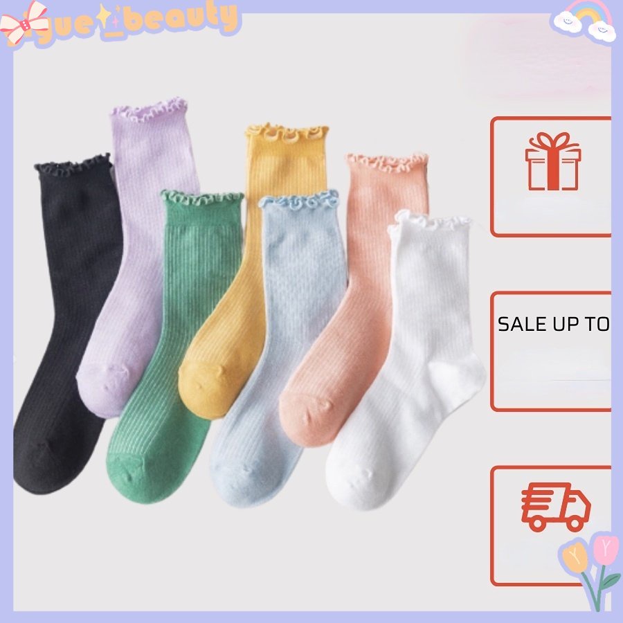 Vớ Ren Mỏng Cổ Trung Họa Tiết Lá Sen Màu Trắng Thời Trang Mùa Hè Cho Nữ