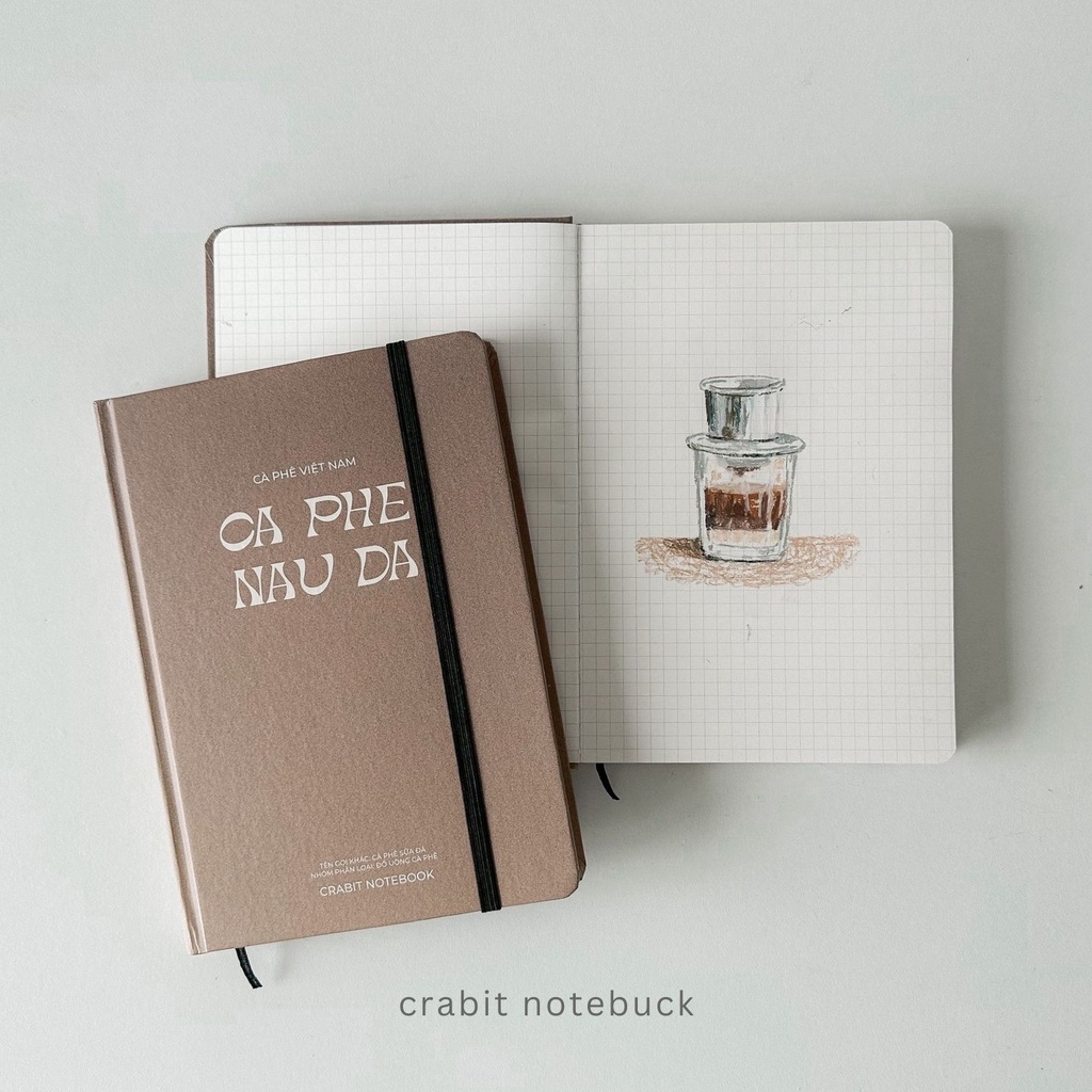 Sổ tay A5 130gsm grid ô vuông ghi chép bullet journal Crabit Phê Phin Collection - Sổ Cà phê Nâu đá