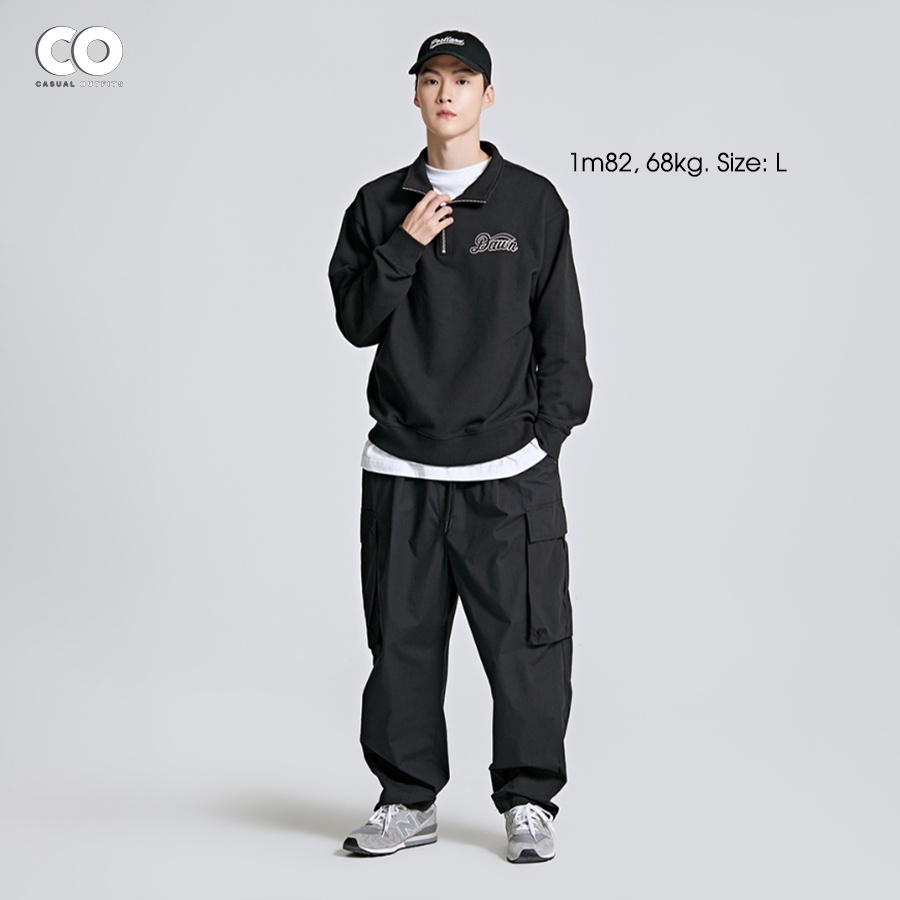 Áo sweatshirt half-zip unisex nam nữ SPAO Dawn - Màu đen