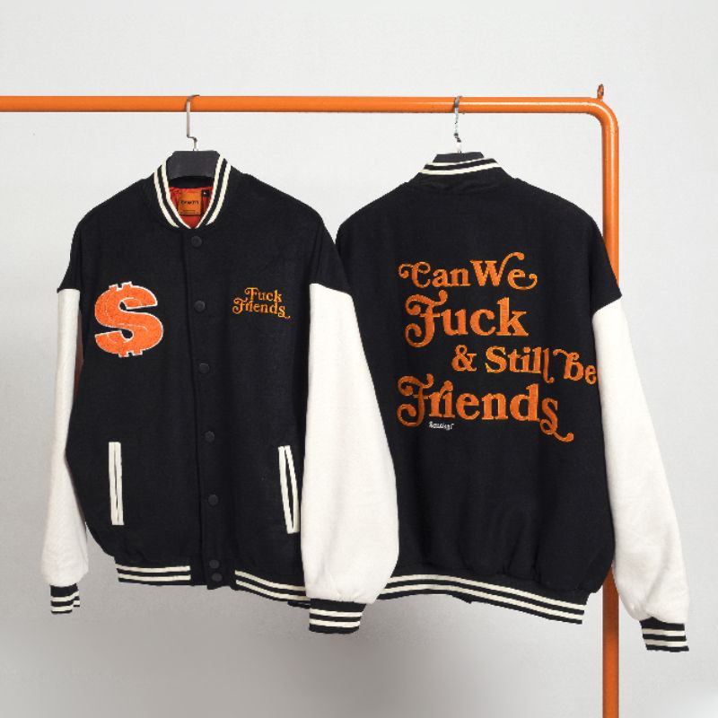 [SMAKER]Áo khoác Bomber cúc bấm Local Brand, chất liệu Dạ cao cấp Unisex - STILL BE FRIEND VARSITY IN BLACK