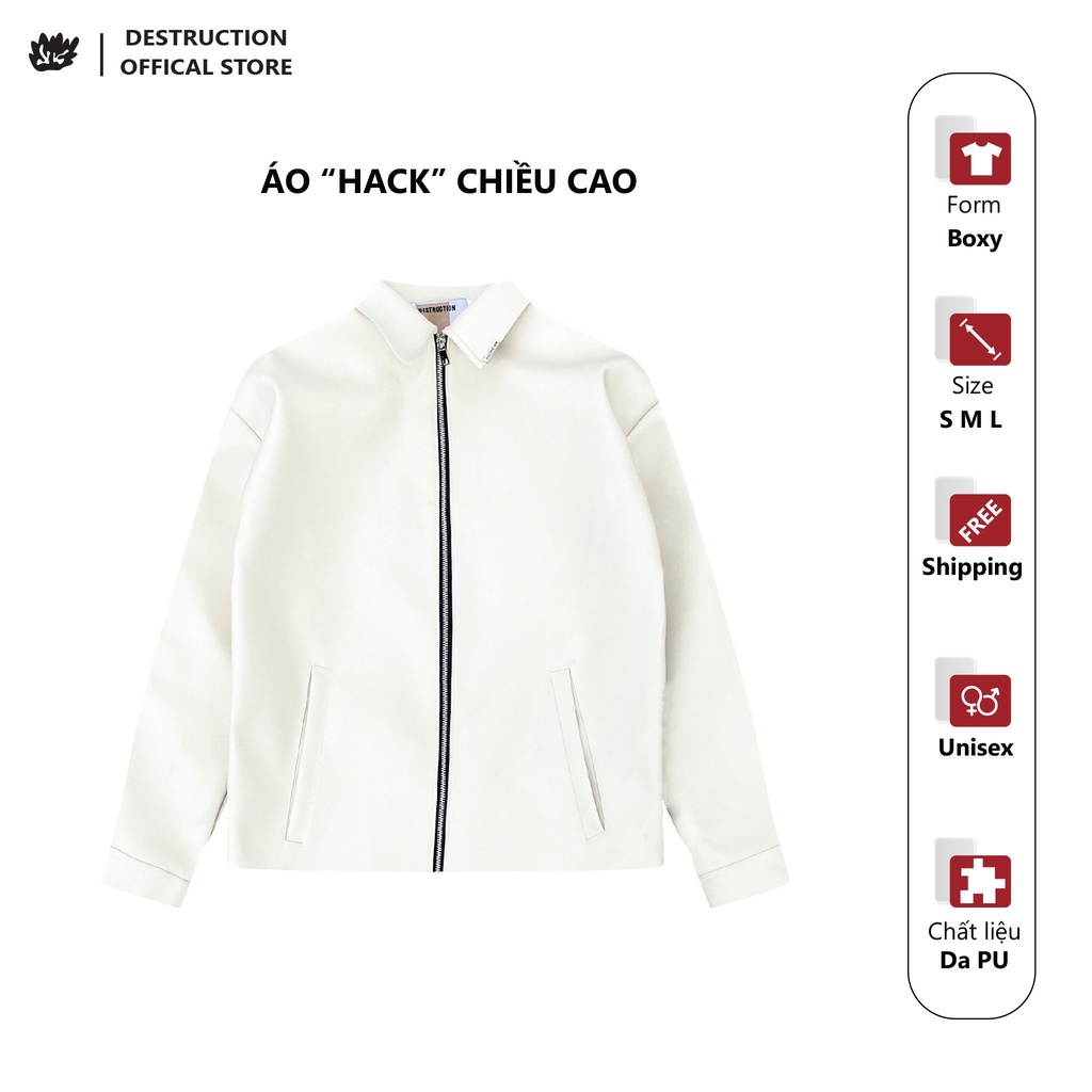 Áo khoác da kem mùa hè local brand Destruction jacket form dáng boxy