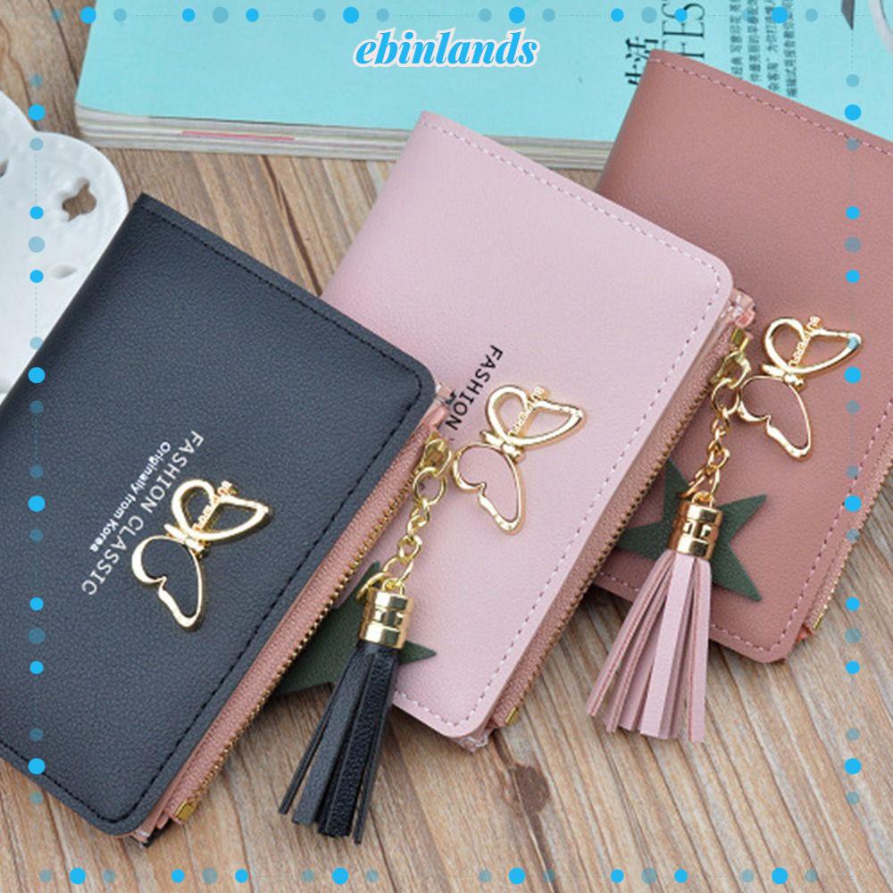 Ví Da PU Dáng Ngắn Có Ngăn Đựng Thẻ Họa Tiết Bướm Thời Trang Phong Cách Châu Âu