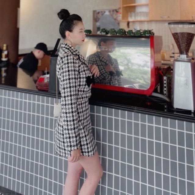 Sét dạ kẻ 2 nơ sang chảnh mặc đi làm, đi chơi đều xinh