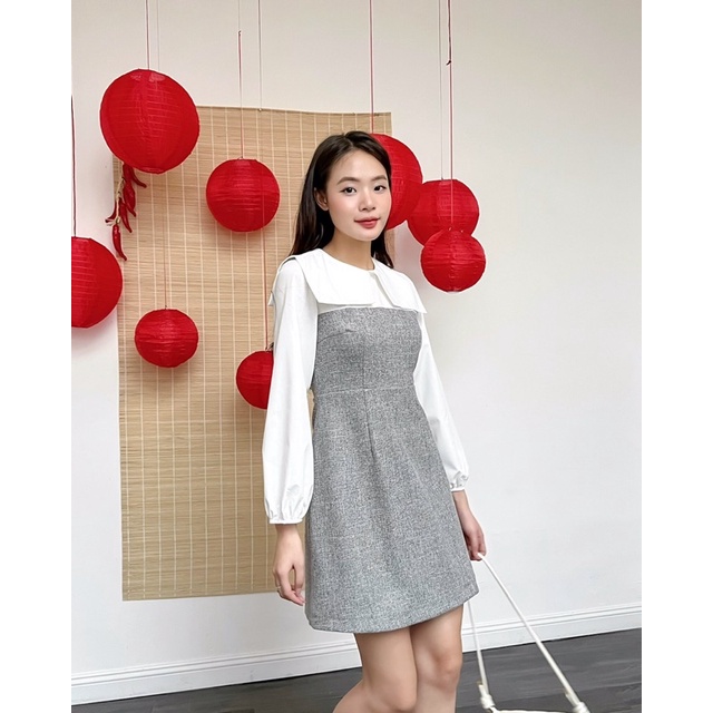 Váy nữ dáng dài chiết eo tay dài bo gấu 2 tà vuônghàng thiết kế vvnt012303 by germe