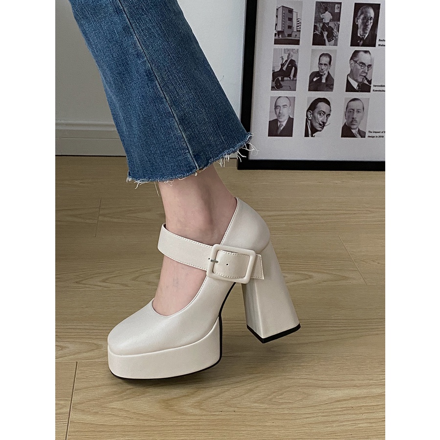 Giày Cao Gót Mũi Vuông Bằng Da Phong Cách Pháp Thời Trang Xuân Thu 2023 Cho Nữ