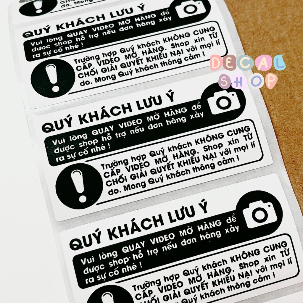 50-100 Nhãn Dán, Tem LƯU Ý QUAY VIDEO MỞ HÀNG - Size 8x4cm - CÓ KEO SẴN