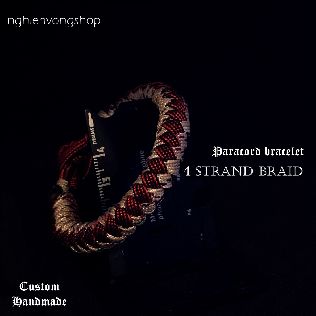 Vòng paracord handmade 4 strand braid sand mix đỏ đen