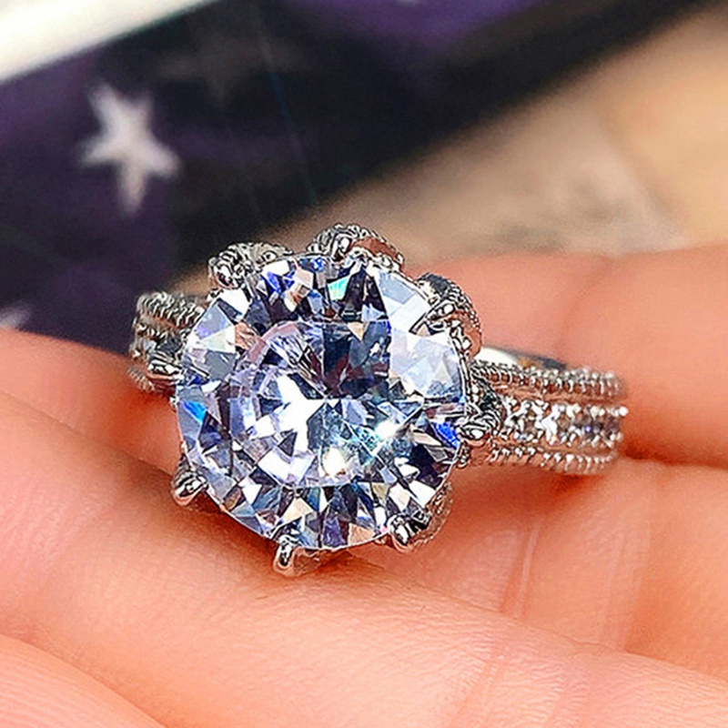 Nhẫn Cưới Đính Đá Zirconia Hình Tròn Lớn 8 Móng Cài Đặt Thời Trang Sang Trọng Dành Cho Bạn Nữ