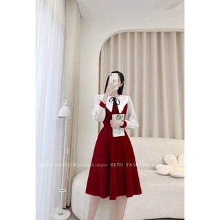 Váy xoè phối tay cổ lá
