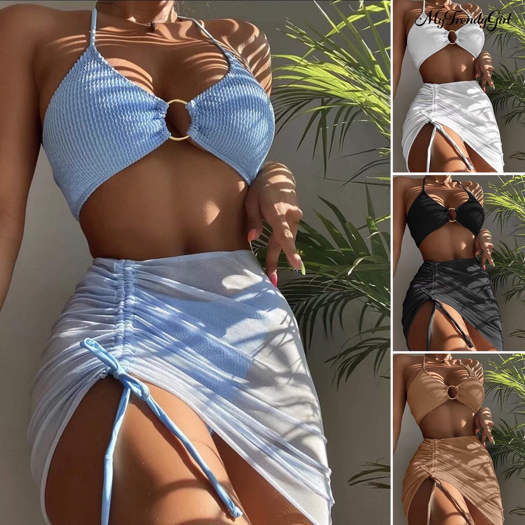 Bộ Bikini 3 Mảnh Hở Lưng Có Dây Rút Gợi Cảm Cho Nữ
