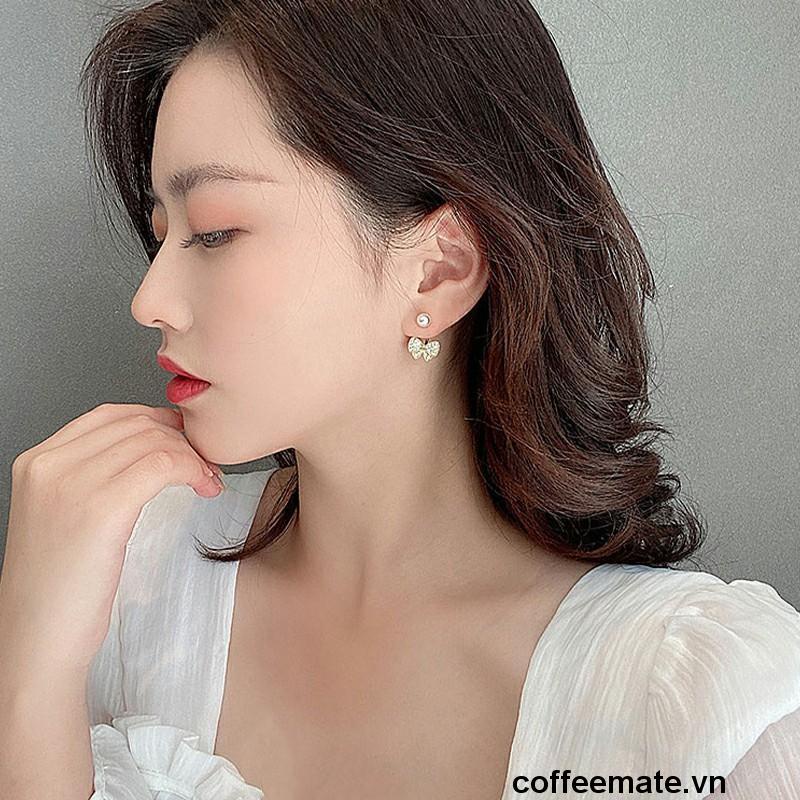 【coffeemate】⚡ Khuyên tai mạ bạc 925 hình nơ phối ngọc trai nhân tạo đơn giản phong cách Hàn Quốc bông tai nữ
