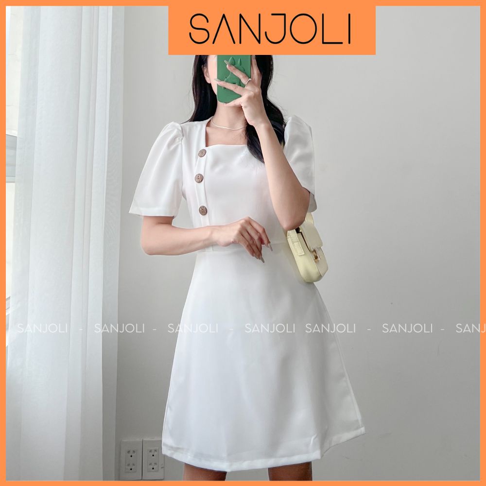 Đầm công sở SANJOLI Váy Cổ Vuông Body Sang Trọng Thiết Kế Hàn Quốc Đẹp Trẻ Trung Trắng Đen VD012